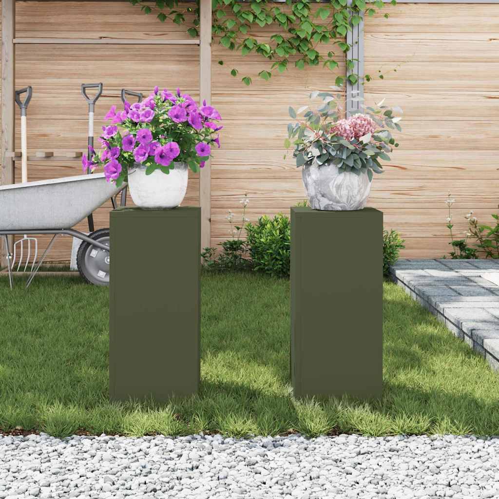 Planteholder 2 pcs Olivengrøn 24 x 24 x 55 cm Stål