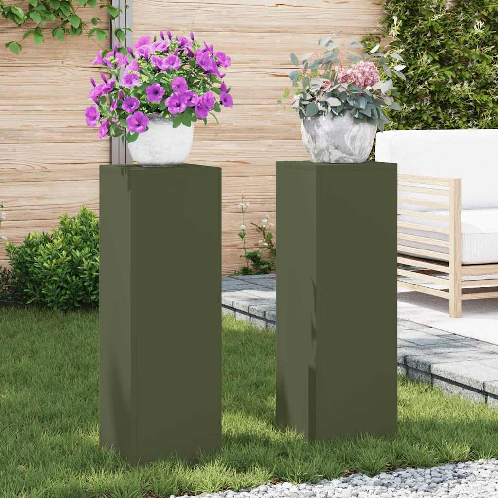 Planteholder 2 pcs Olivengrøn 24 x 24 x 75 cm Stål