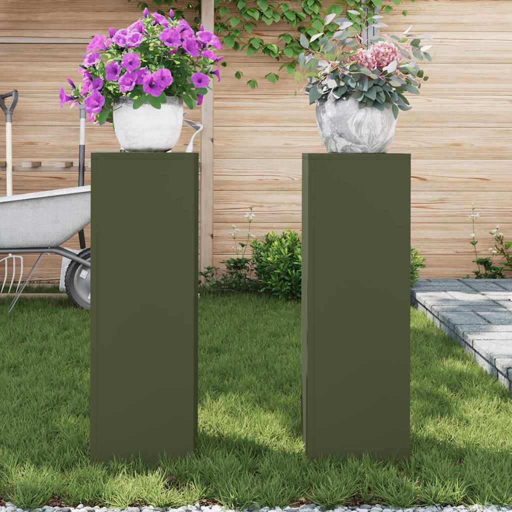 Planteholder 2 pcs Olivengrøn 24 x 24 x 75 cm Stål