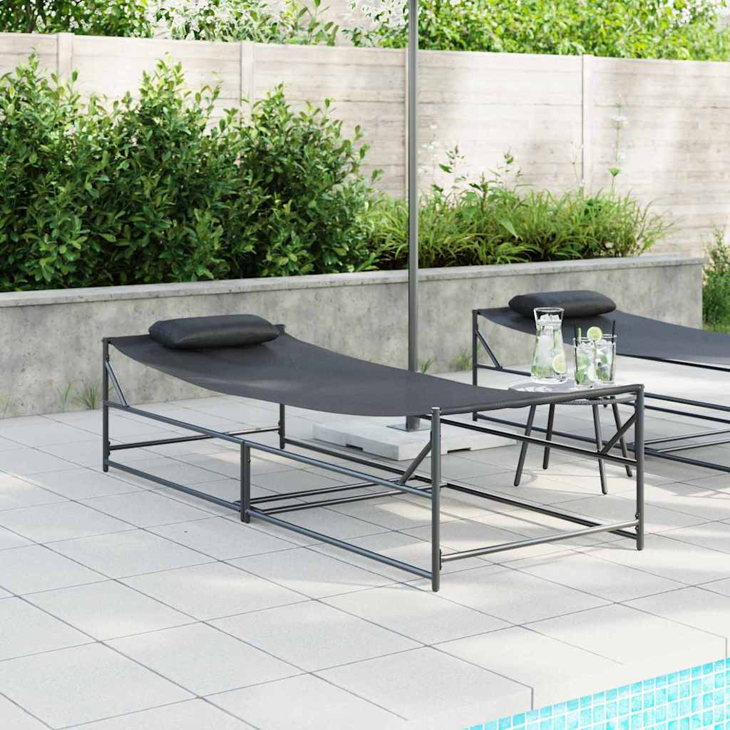 Havemøbel Solseng med pude 2 pcs Sort Pulverlakeret stål