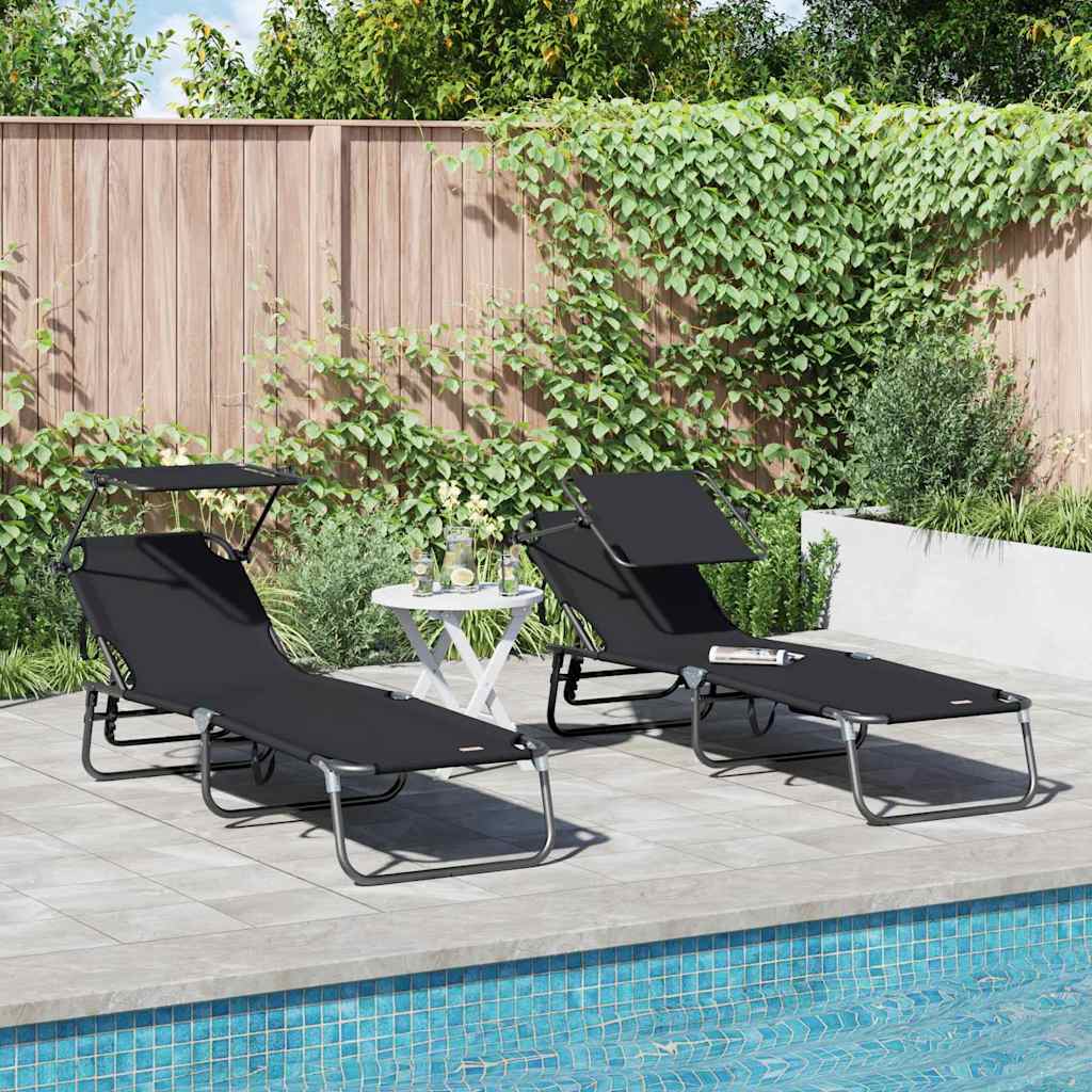 Foldestol 2 pcs Sort 190 x 57 x 81 cm oxford