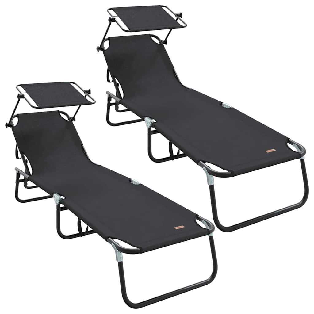Foldestol 2 pcs Sort 190 x 57 x 81 cm oxford