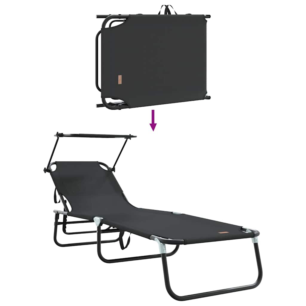 Foldestol 2 pcs Sort 190 x 57 x 81 cm oxford