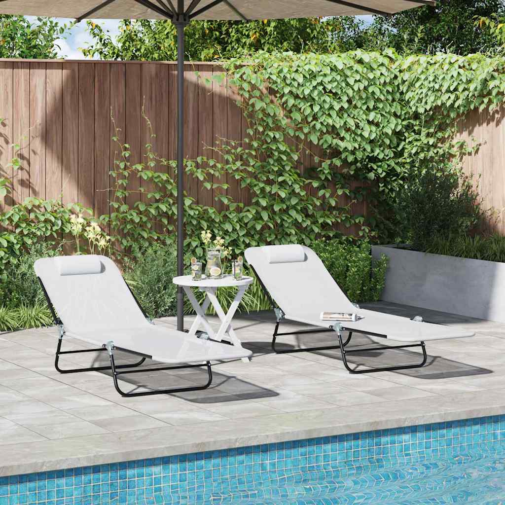 Foldestol 2 pcs Creme 182 x 55 x 85,5 cm Textilene