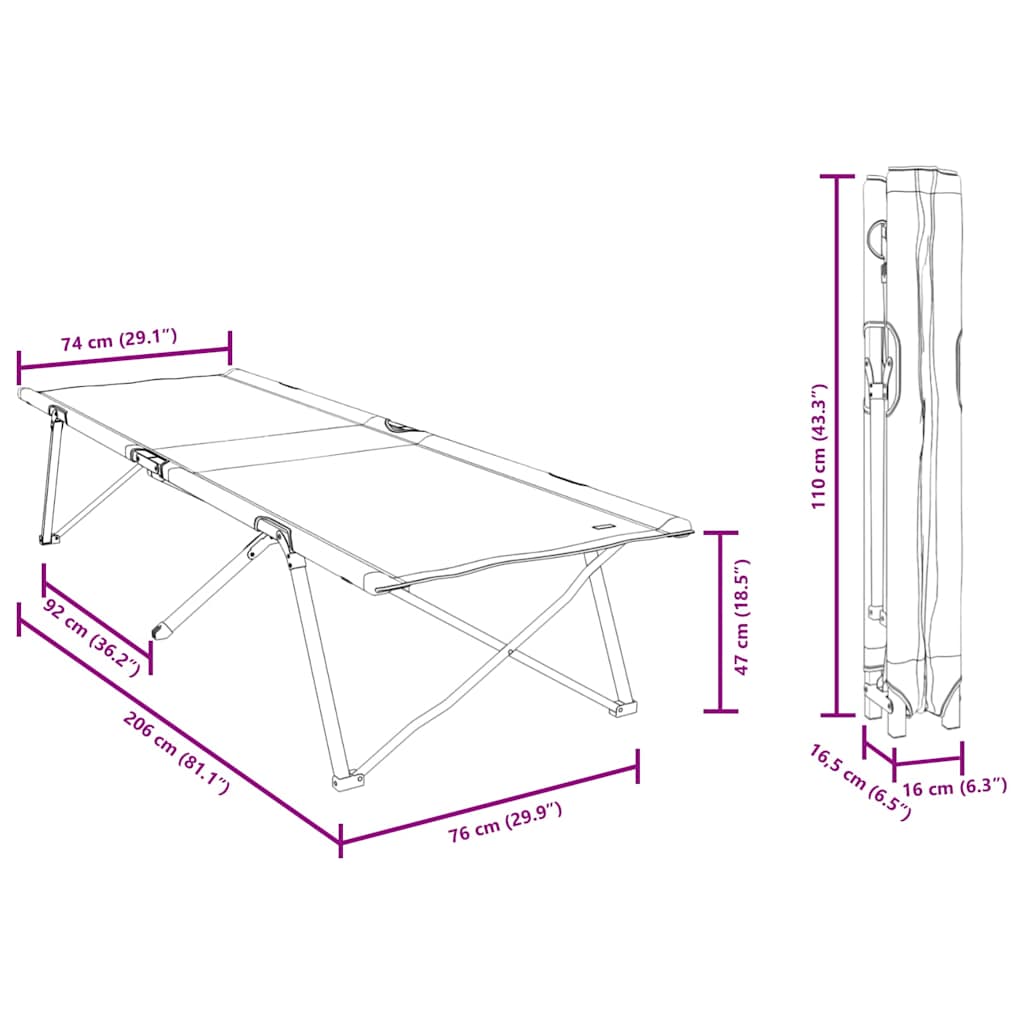 Foldende Camping Seng Rød 206 x 76 x 74 cm Oxford og Stål