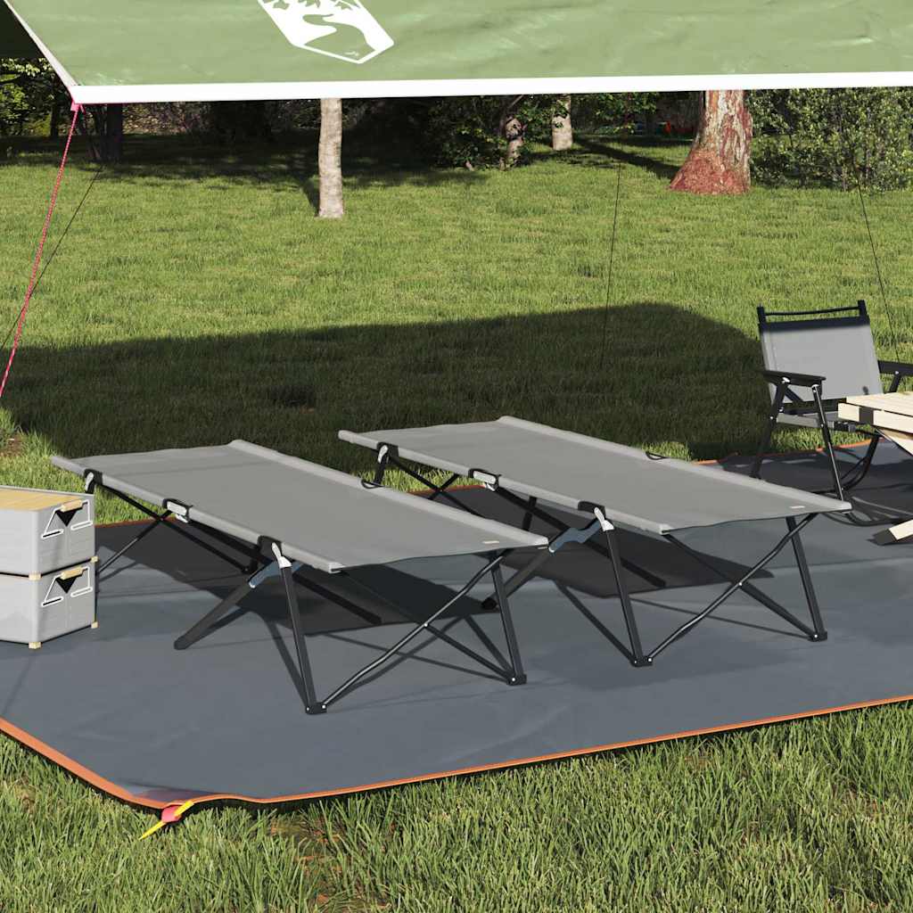 Foldende Camping Seng 2 pcs Grå 206 x 76 x 74 cm Oxford og Stål billede
