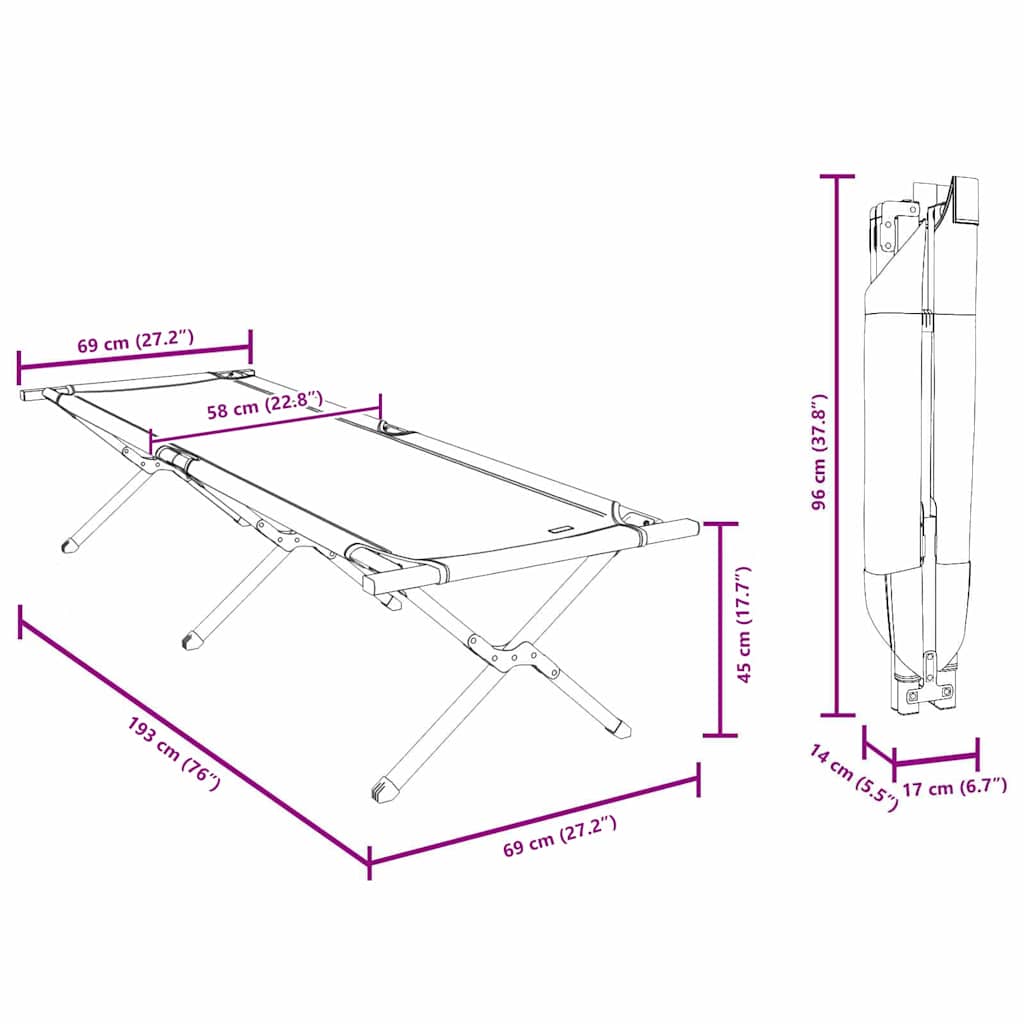 Foldende Camping Seng Rød 193 x 69 x 45 cm Oxford stof