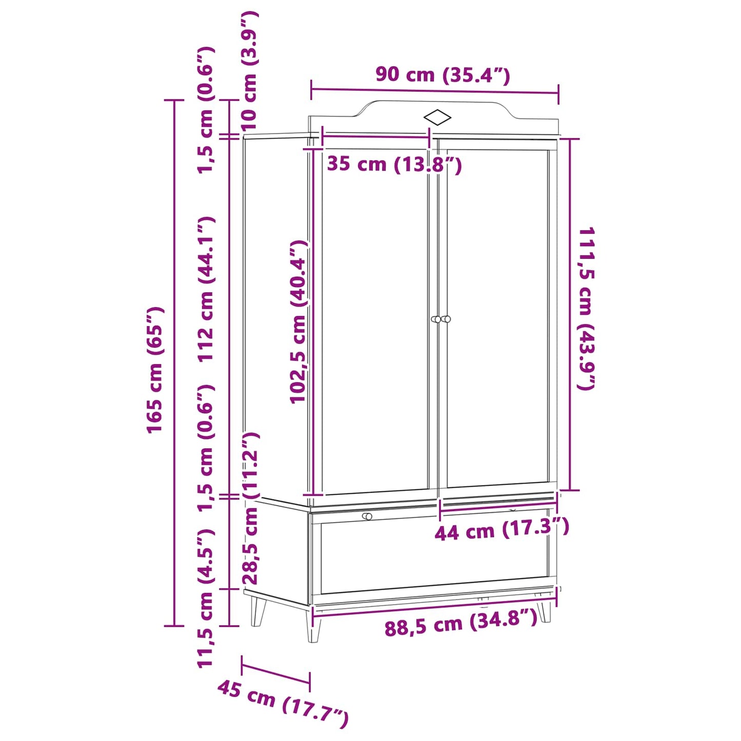 Tavle Garderobe ROROS Hvid 90 x 45 x 165 cm Konstrueret træ
