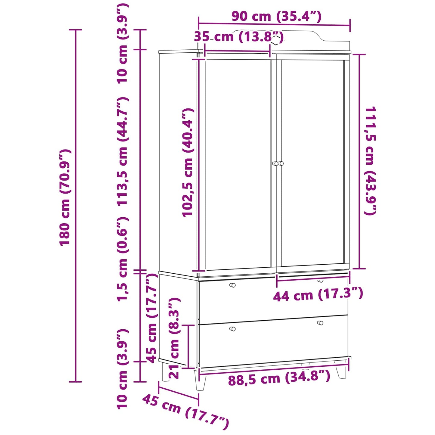 Tavle Garderobe ROROS Hvid 90 x 45 x 180 cm Konstrueret træ