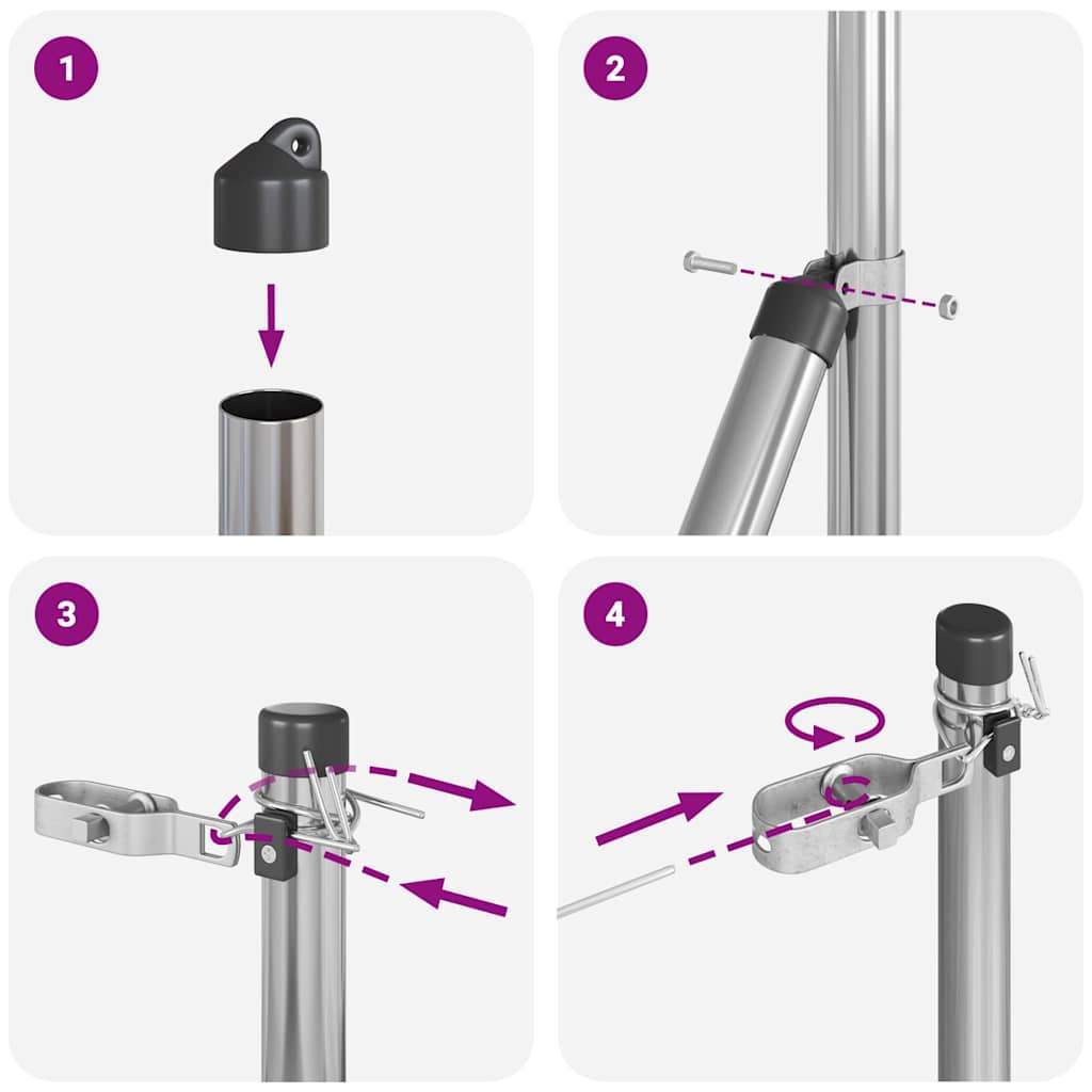 Indlejret hegnspost 7 pcs Sølv Pulverlakeret stål
