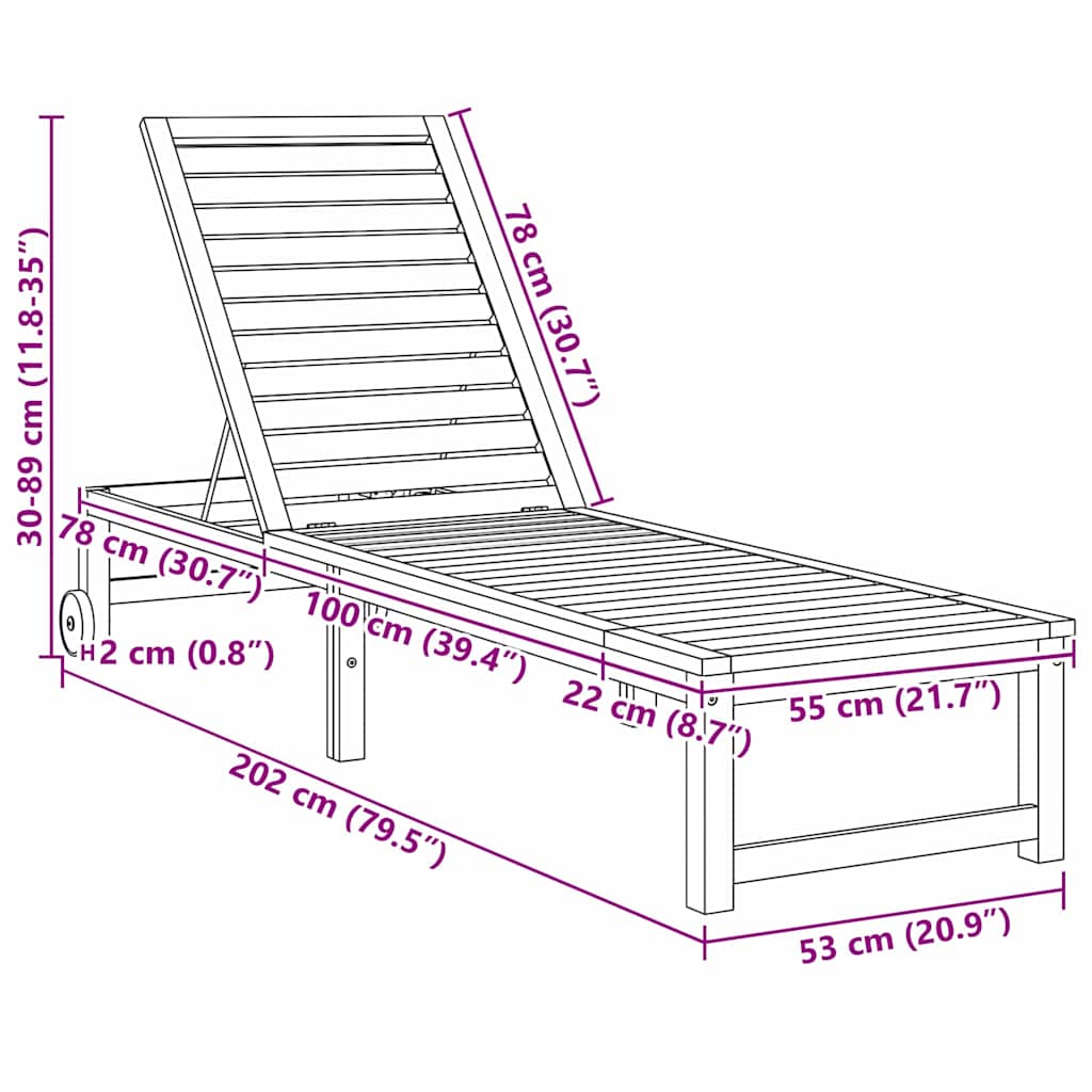 Solstol 2 pcs Brun 202 x 53 x 89 cm Massivt Akacietræ