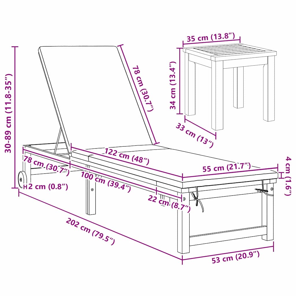 Solstol 3 pcs Brun Massivt Akacietræ
