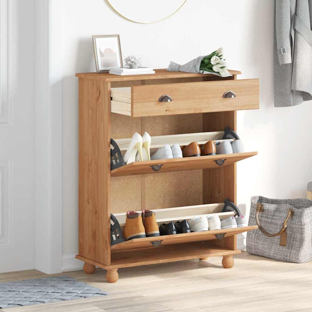 Sko skab med skuffe ASKIM Brun 85 x 35 x 108 cm Massiv fyrretræ