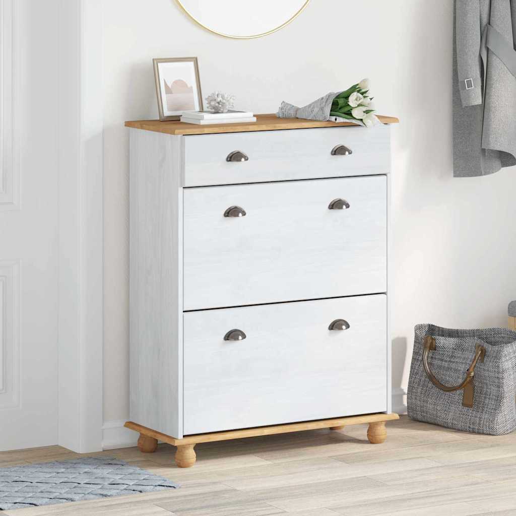 Sko skab med skuffe ASKIM Hvid 85 x 35 x 108 cm Massiv fyrretræ