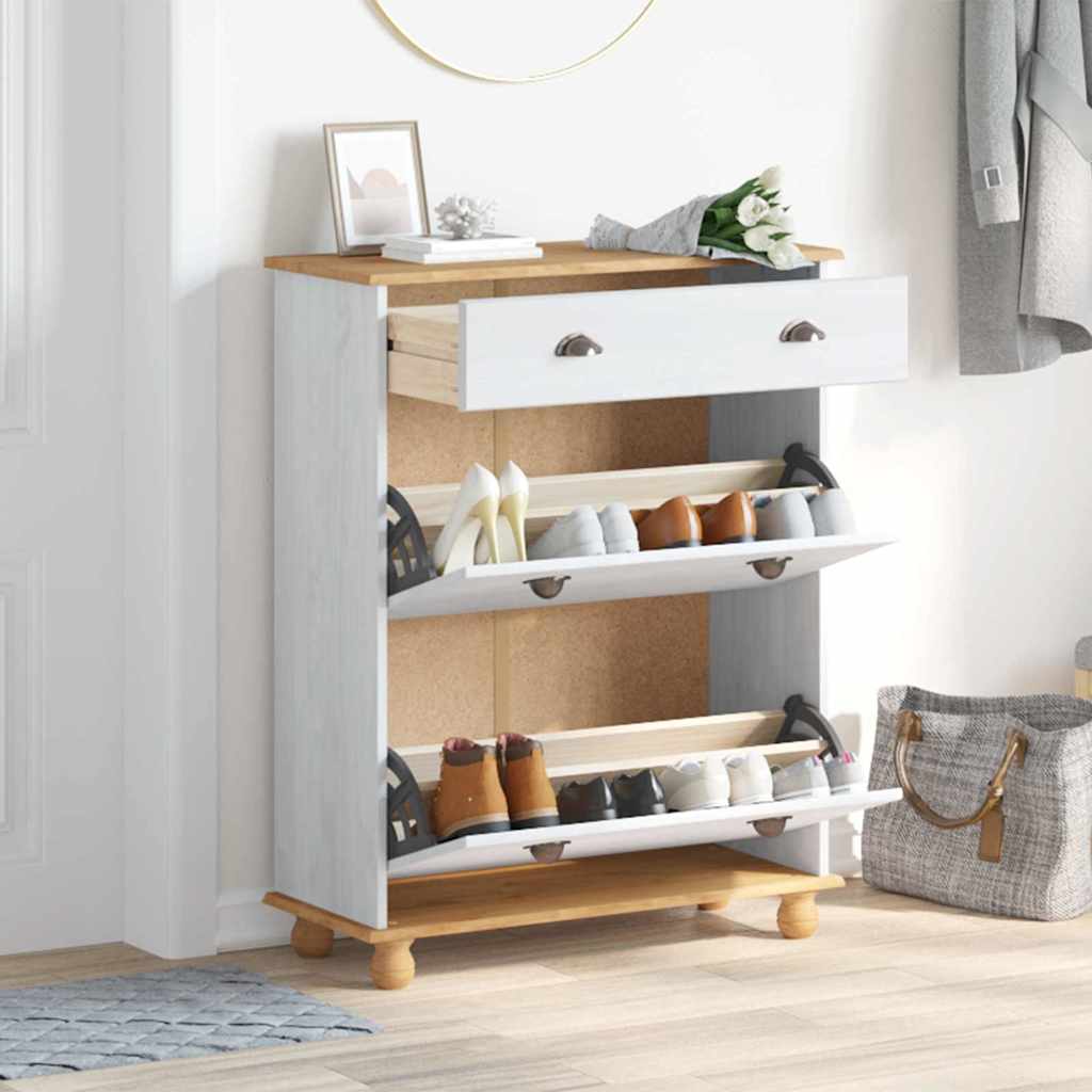 Sko skab med skuffe ASKIM Hvid 85 x 35 x 108 cm Massiv fyrretræ