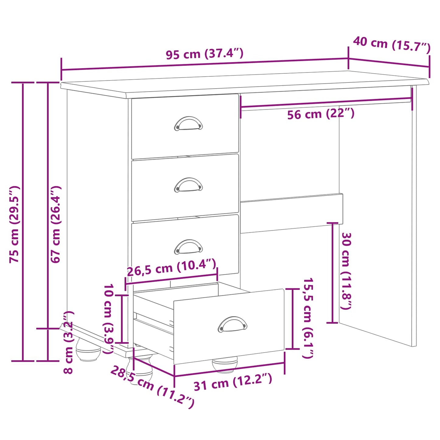 Skrivebord ASKIM Brun 95 x 40 x 75 cm Massiv fyrretræ