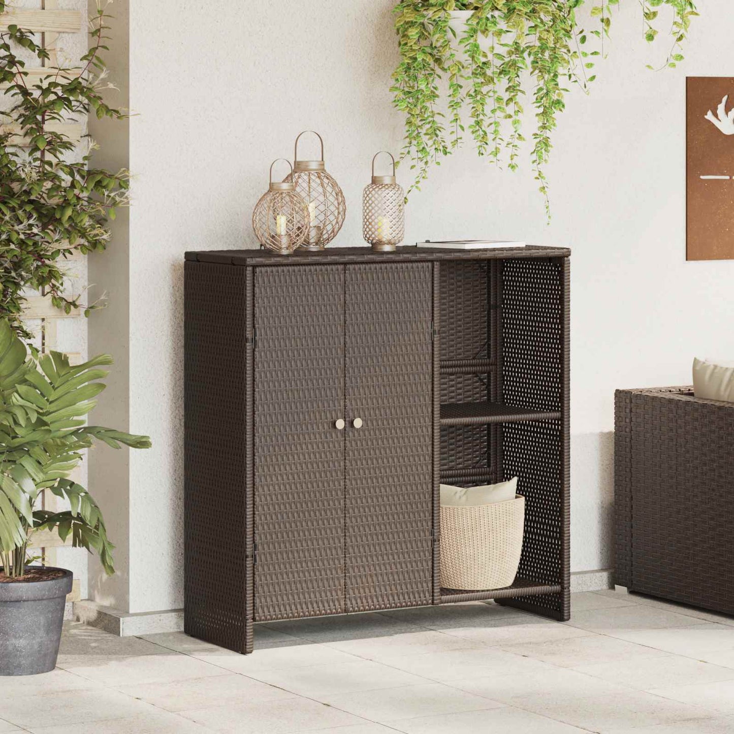 Opbevaringsskab med hylde med dør Brun 100 x 36 x 102 cm Rattan