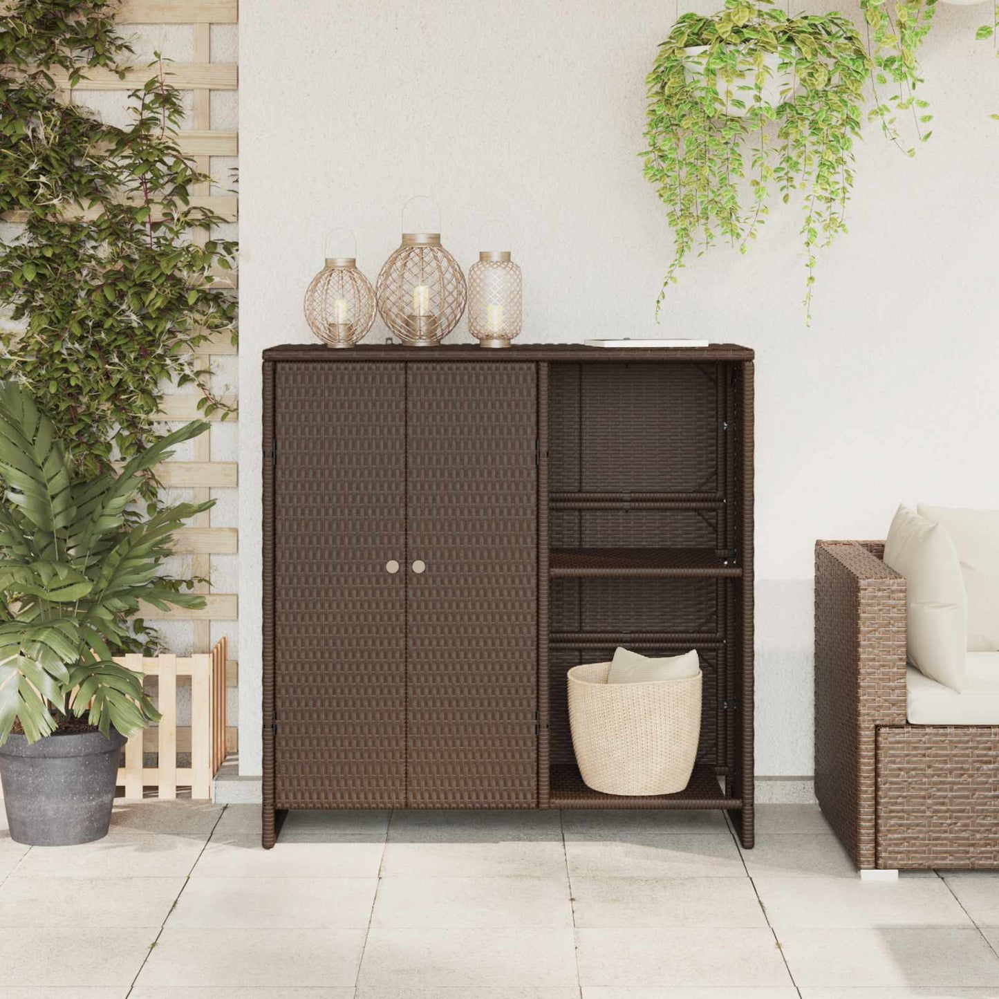 Opbevaringsskab med hylde med dør Brun 100 x 36 x 102 cm Rattan