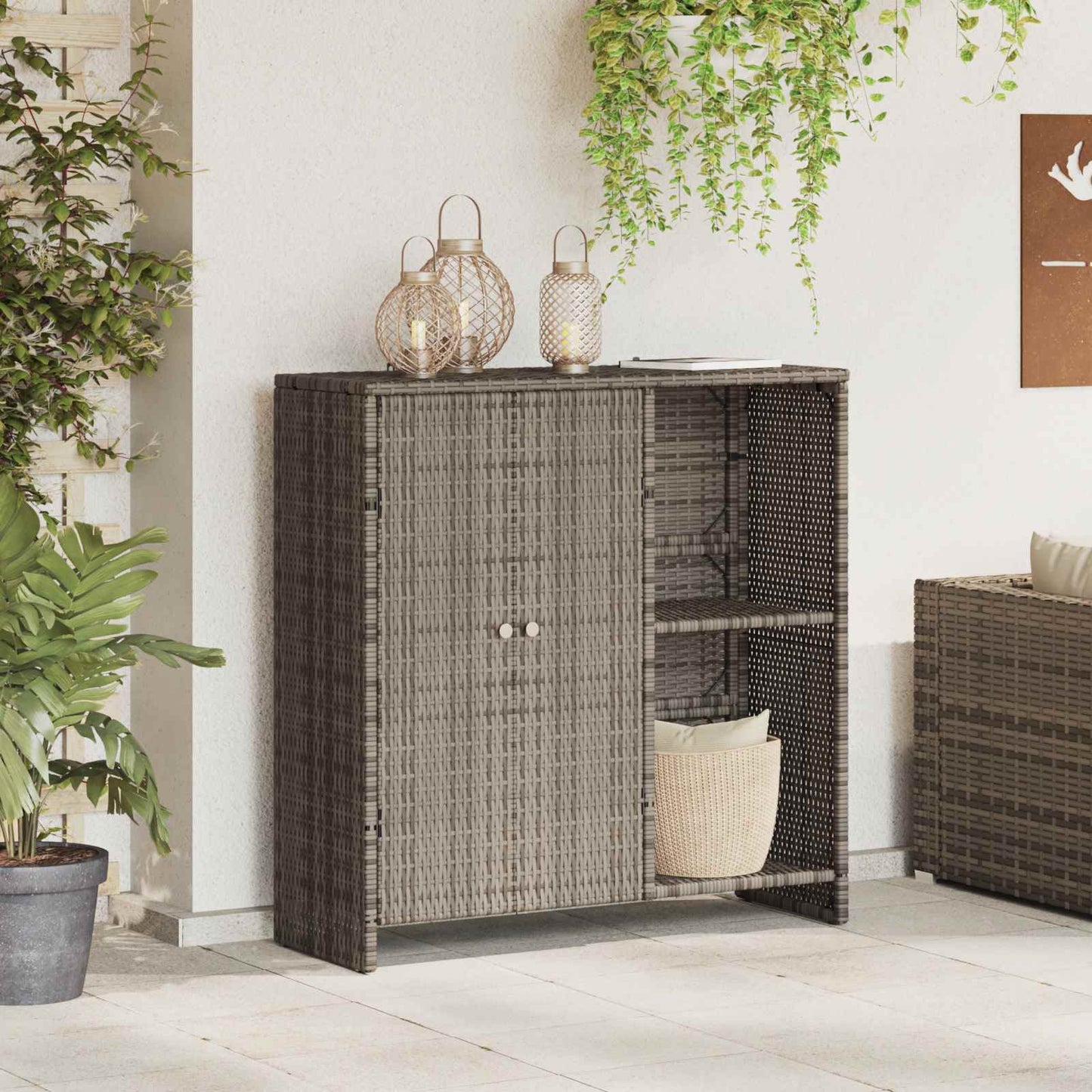 Opbevaringsskab med hylde med dør Grå 100 x 36 x 102 cm Rattan
