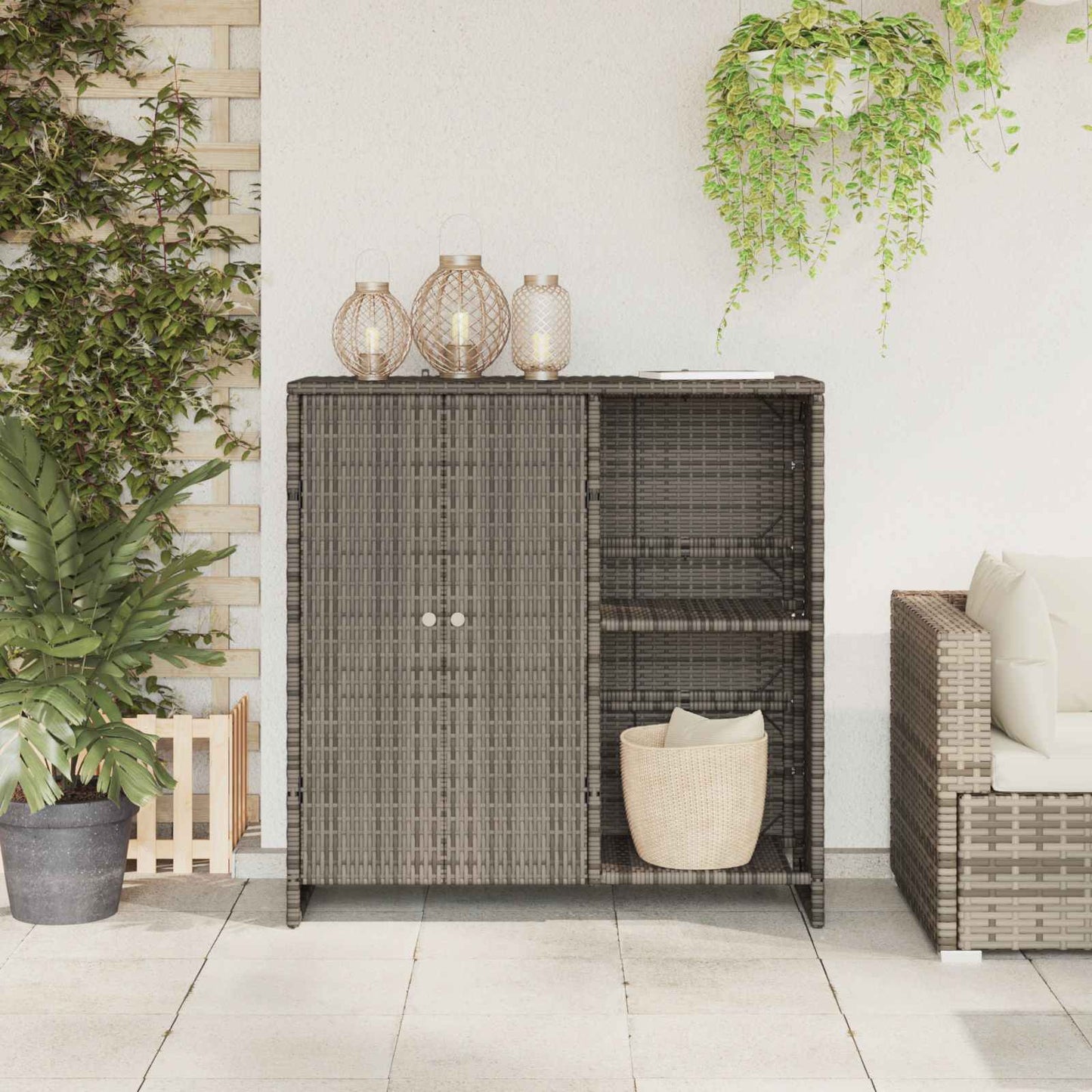 Opbevaringsskab med hylde med dør Grå 100 x 36 x 102 cm Rattan