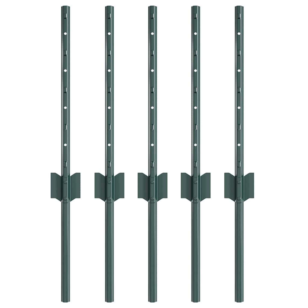 Indlejret hegnspost 5 pcs Grøn 80 cm Pulverlakeret stål