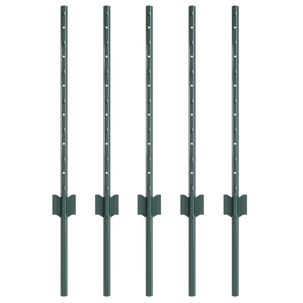 Indlejret hegnspost 5 pcs Grøn 100 cm Pulverlakeret stål