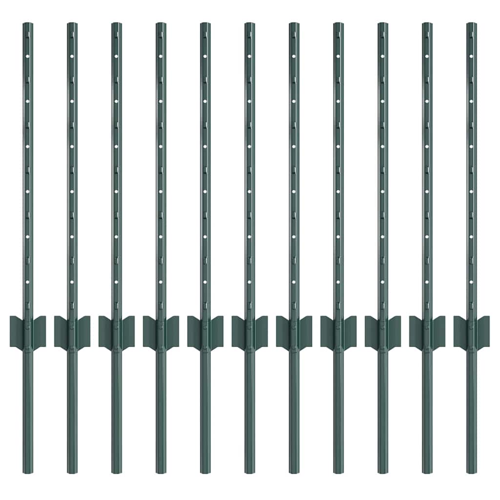 Indlejret hegnspost 11 pcs Grøn 100 cm Pulverlakeret stål