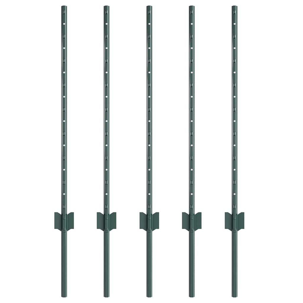 Indlejret hegnspost 5 pcs Grøn 120 cm Pulverlakeret stål