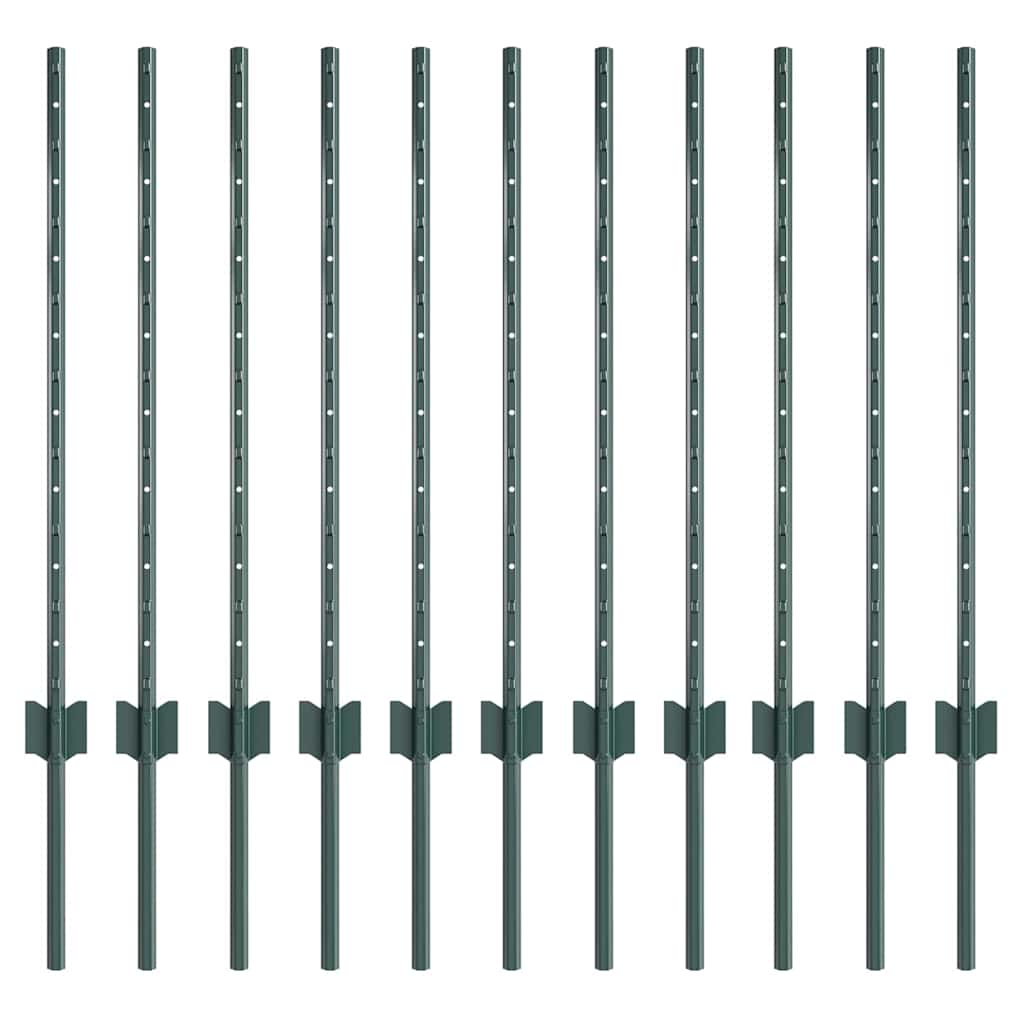 Indlejret hegnspost 11 pcs Grøn 120 cm Pulverlakeret stål