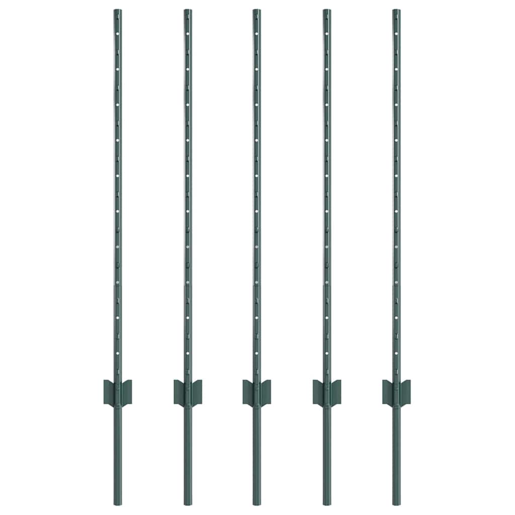 Indlejret hegnspost 5 pcs Grøn 140 cm Pulverlakeret stål