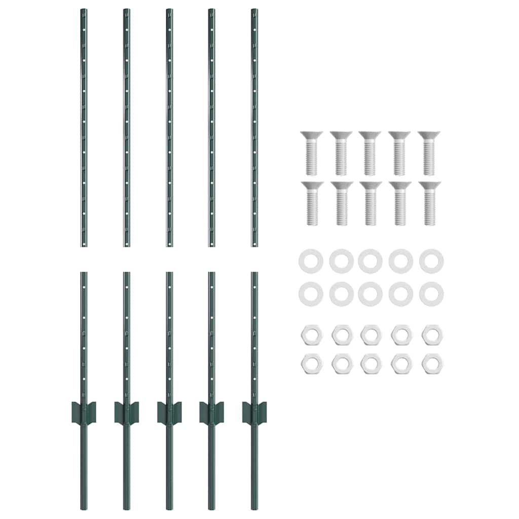 Indlejret hegnspost 5 pcs Grøn 140 cm Pulverlakeret stål