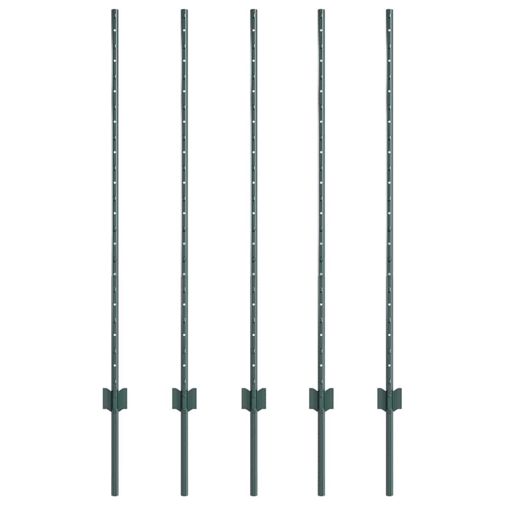 Indlejret hegnspost 5 pcs Grøn 160 cm Pulverlakeret stål