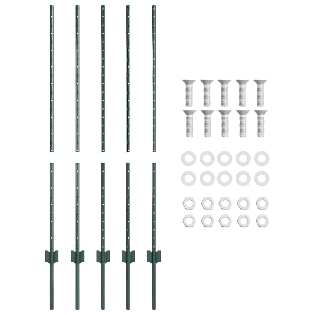 Indlejret hegnspost 5 pcs Grøn 160 cm Pulverlakeret stål