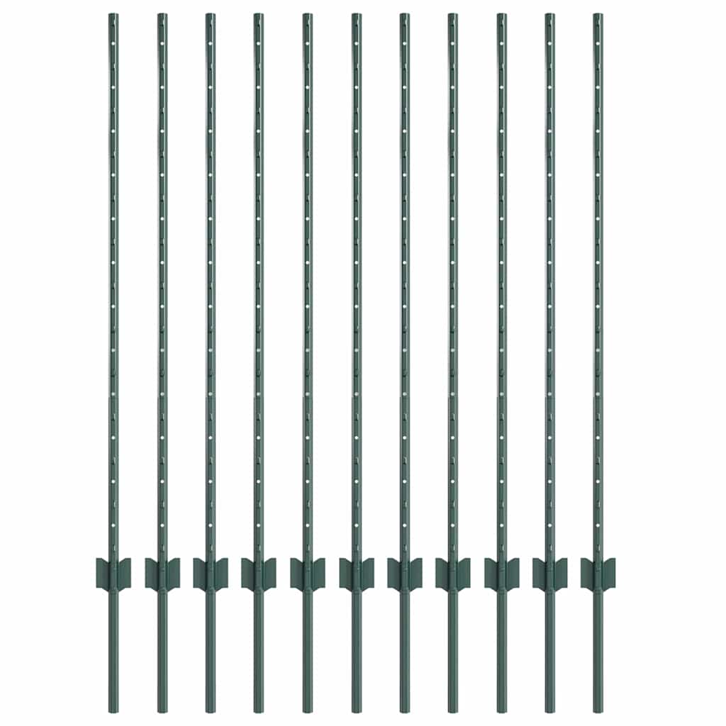 Indlejret hegnspost 11 pcs Grøn 160 cm Pulverlakeret stål