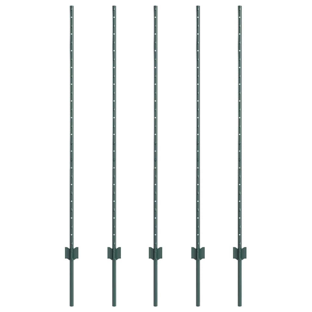 Indlejret hegnspost 5 pcs Grøn 180 cm Pulverlakeret stål