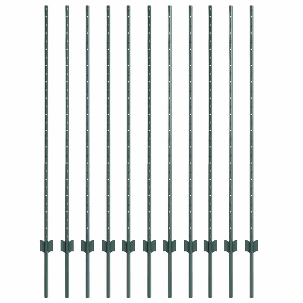 Indlejret hegnspost 11 pcs Grøn 180 cm Pulverlakeret stål