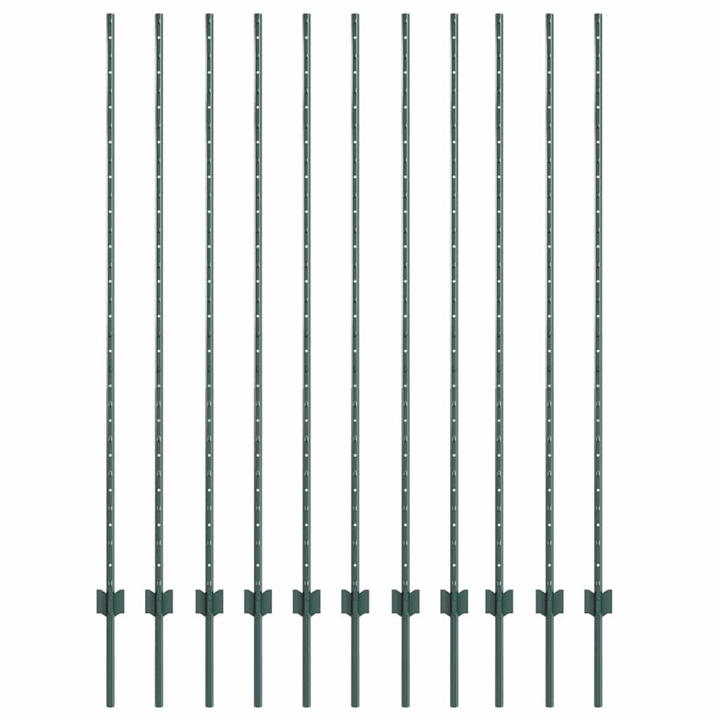 Indlejret hegnspost 11 pcs Grøn 200 cm Pulverlakeret stål
