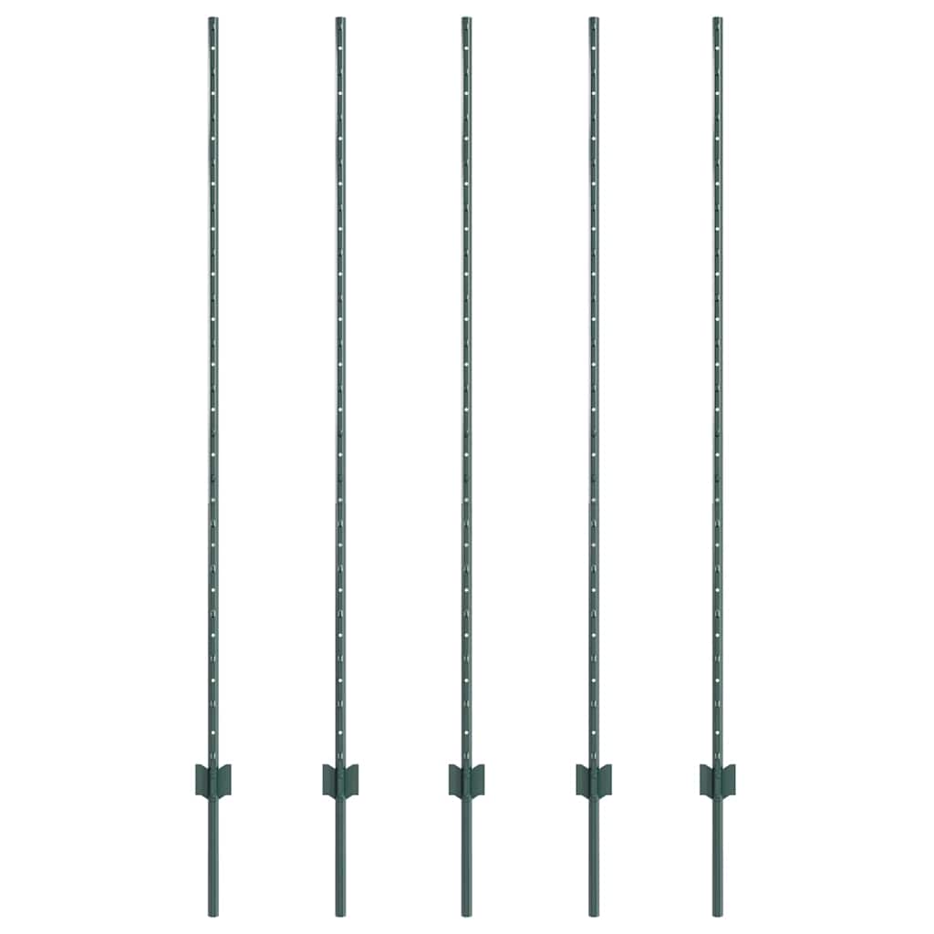 Indlejret hegnspost 5 pcs Grøn 200 cm Pulverlakeret stål
