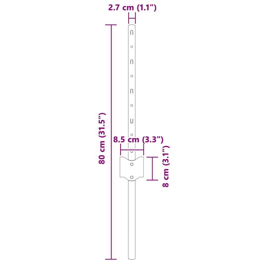 Indlejret hegnspost 5 pcs Grå 80 cm Pulverlakeret stål