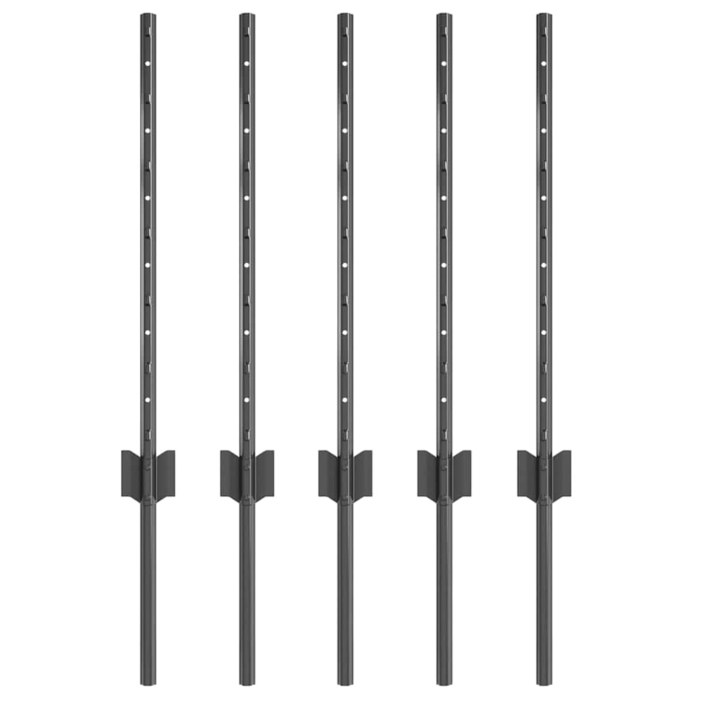 Indlejret hegnspost 5 pcs Grå 100 cm Pulverlakeret stål