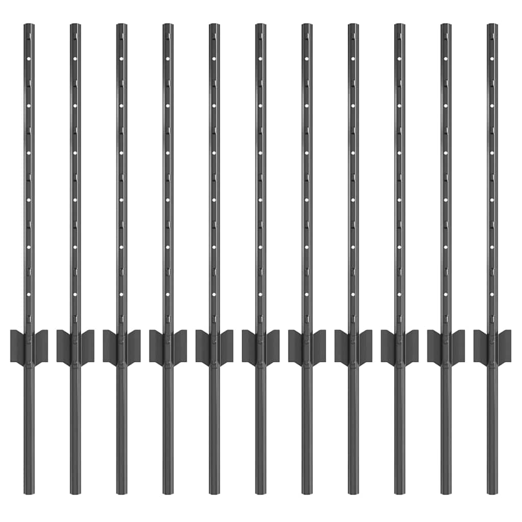 Indlejret hegnspost 11 pcs Grå 100 cm Pulverlakeret stål