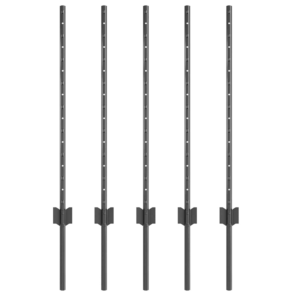 Indlejret hegnspost 5 pcs Grå 120 cm Pulverlakeret stål