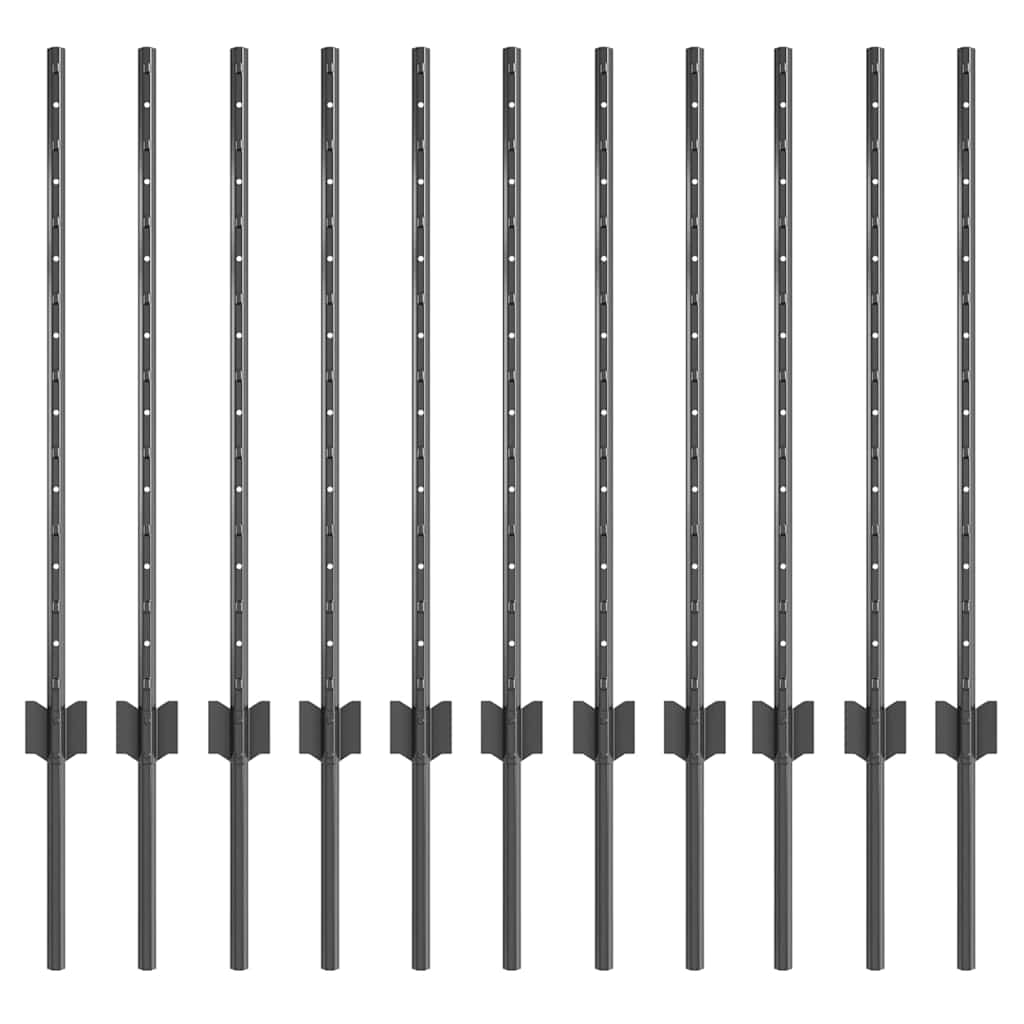 Indlejret hegnspost 11 pcs Grå 120 cm Pulverlakeret stål