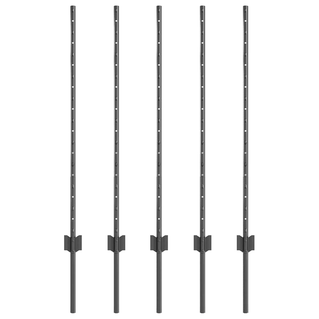 Indlejret hegnspost 5 pcs Grå 140 cm Pulverlakeret stål