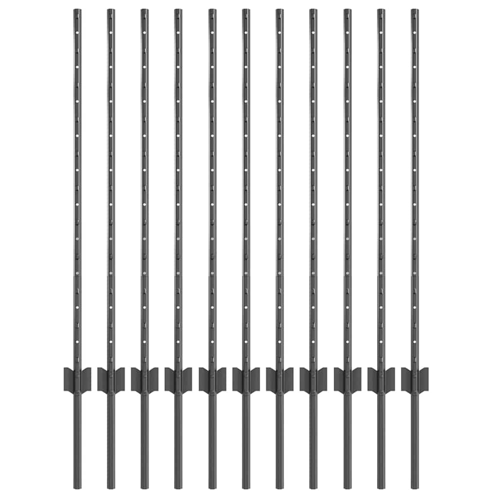 Indlejret hegnspost 11 pcs Grå 140 cm Pulverlakeret stål