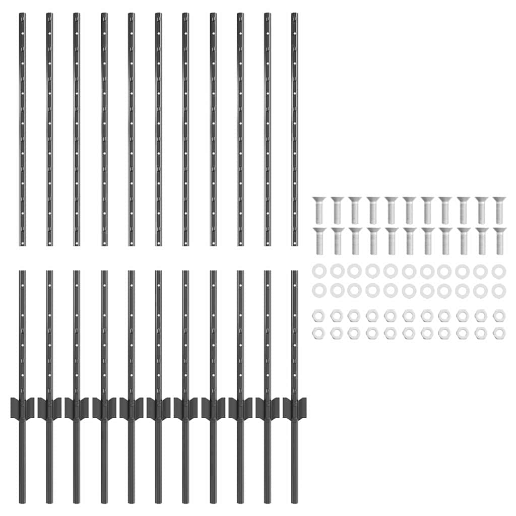 Indlejret hegnspost 11 pcs Grå 140 cm Pulverlakeret stål