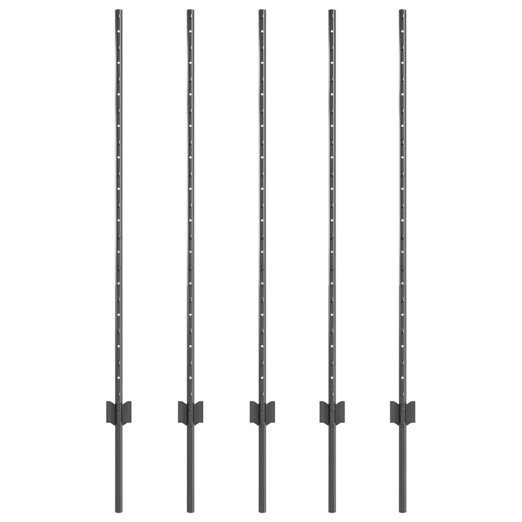 Indlejret hegnspost 5 pcs Grå 160 cm Pulverlakeret stål