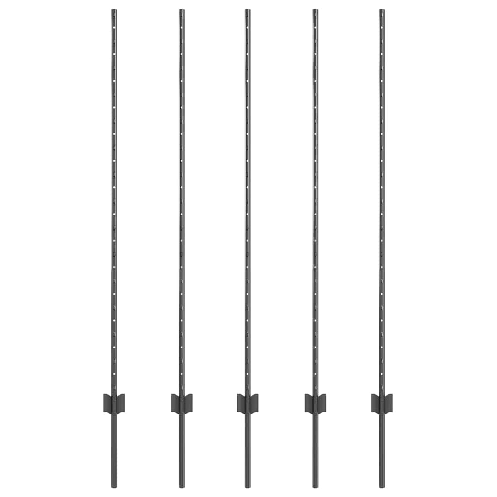 Indlejret hegnspost 5 pcs Grå 180 cm Pulverlakeret stål