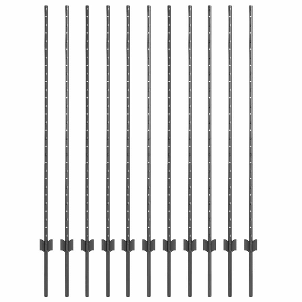 Indlejret hegnspost 11 pcs Grå 180 cm Pulverlakeret stål