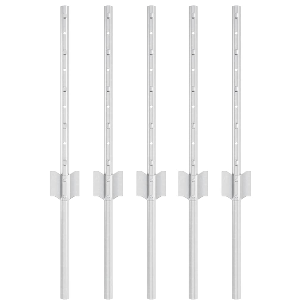Indlejret hegnspost 5 pcs Sølv 80 cm Pulverlakeret stål
